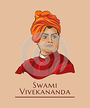 Swami Vivekananda sketch or vector illustration. Creative banner monk photo