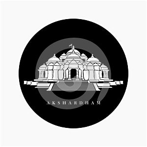 Swaminarayan Akshardham temple vector icon black and white. Akshardham mandir, Delhi