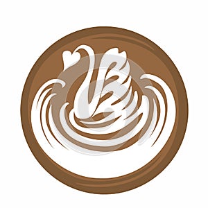 Swan Aflutter Coffee Latte Art Logo Icon with white background, Digital illustration