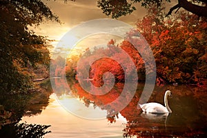 Swan in the autmn