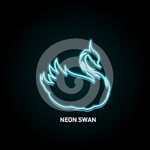Swan bird neon shiny icon, vector illustration