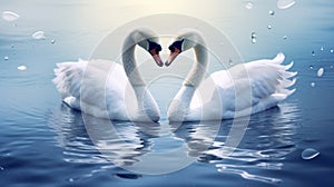 Swan Fall in Love Birds Couple Kiss Two Animal Heart. Generative AI