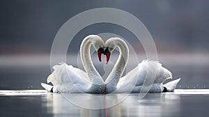 Swan Fall Love , Birds couple Kiss, Two Animal Heart Shape