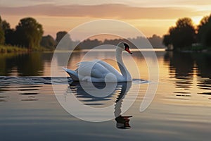 Swan gliding across a tranquil pond photo