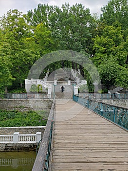 Swan lake, popular place of Kamianets-Podilskyi city in Ukraine