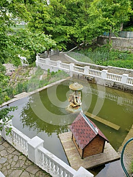 Swan lake, popular place of Kamianets-Podilskyi city in Ukraine