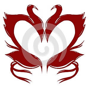 Swan love or heart design in red colour with valentine theme. Perfect for photocall, social media, background, wallpaper, greeting