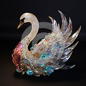 A swan made of beautiful gemstones. Bird. Wildlife Animals. Decorations. Illustration, Generative AI