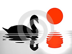Swan reflection on the lake/ sunset/silhouette illustration