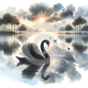 Swan Reflections Unveiling Beauty and Grace on the Mirror of Calm Waters. Generative ai for illustrations