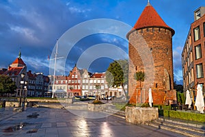 Swan tower in old town of Gdansk
