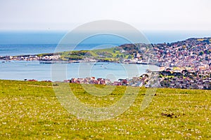 Swanage, Dorset, England, UK,  panoramic view from a hill photo