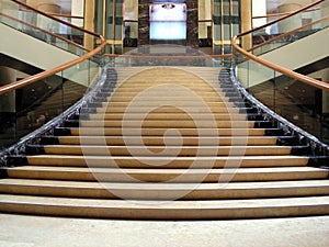 Swanky lobby with staircase photo