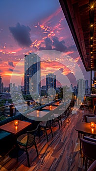 Swanky rooftop bar with panoramic city views and luxe decor photo