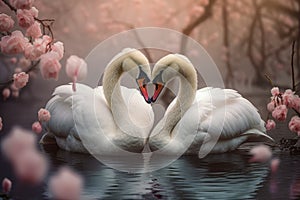romatic scene between two beautiful swans photo