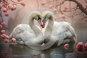 romatic scene between two beautiful swans photo