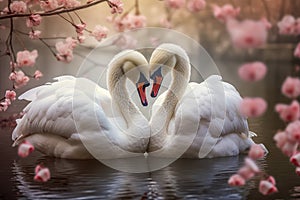 romatic scene between two beautiful swans photo