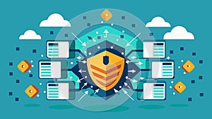 A swarm of data packets transforming into a solid wall of imtrable digital encryption.. Vector illustration. photo