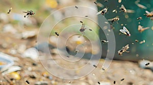 Swarm of Flies Buzzing Over Garbage Dump in Daylight photo