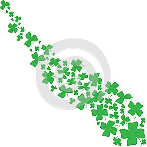 A swarm of flying clover leaves with a flat design, vector illustration isolated on a transparent background