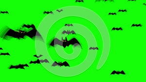 Swarm of Spooky Halloween Flat style Bats flying on green background.