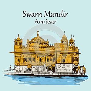 Swarn mandir or Golden temple amritsar punjab india . happy guru purab vector illustration sikh man worship