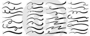 Swashes swoops and swishes calligraphy signs. Underlines hand drawn strokes. Vector symbols set.