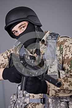 SWAT Commander with machine gun photo