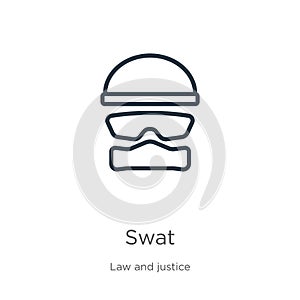 Swat icon. Thin linear swat outline icon isolated on white background from law and justice collection. Line vector swat sign,