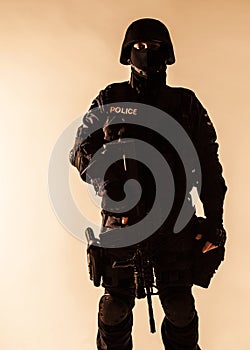 SWAT officer backlit