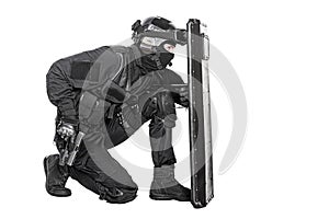 SWAT officer with ballistic shield