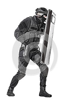 SWAT officer with ballistic shield photo