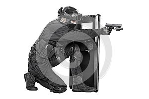 SWAT officer with ballistic shield photo