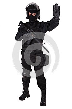 SWAT officer in black uniform