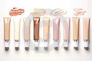 Swatch cosmetic smear Makeup. Liquid foundation smear composition on white background. BB CC Cream Concealer texture