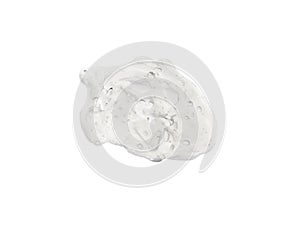 Swatch texture of white translucent cream with bubbles isolated on a white background
