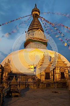 Swayambhunath temple in kathmandu at night