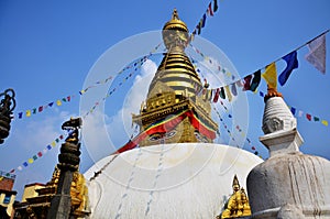 Swayambhunath Temple or Monkey Temple with Buddha eyes at Kathmandu Nepal