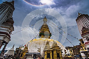 Swayambhunath under the Halo around the sun , Kathmandu , Nepal