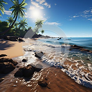 Swaying coastlines Palm trees dot sandy beach, offering shade and coastal charm