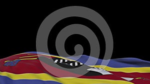 Swaziland fabric flag waving on the wind loop. Swazi embroidery stiched cloth banner swaying on the breeze. Half-filled black