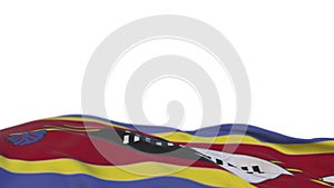 Swaziland fabric flag waving on the wind loop. Swazi embroidery stiched cloth banner swaying on the breeze. Half-filled white