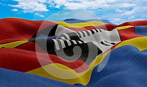 Swaziland flag in the wind. Realistic and wavy fabric flag. 3D rendering