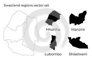 Swaziland map with shapes of regions.