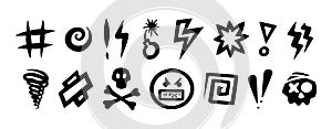 Swear icons set. Censored symbols substituting rude and expletive words in hand drawn style. Vector illustration