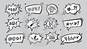 Swear speech bubbles, comic aggressive expletive