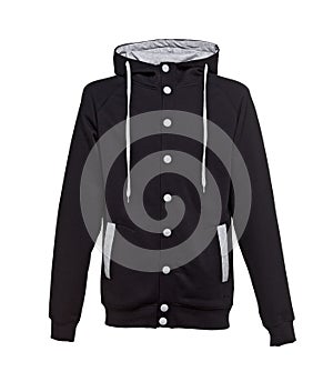 sweat jacket black with buttons and applications gray isolated on white background