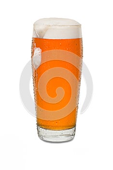 Sweated Craft Pub Beer Glass with Dollop of Foam Running Down Side of Glass 1