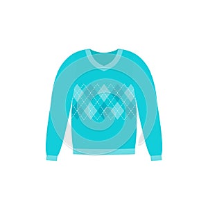 Sweater icon. Vector illustration. Blue pullover. Flat design