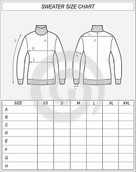 Sweater size chart. Knitted turtleneck